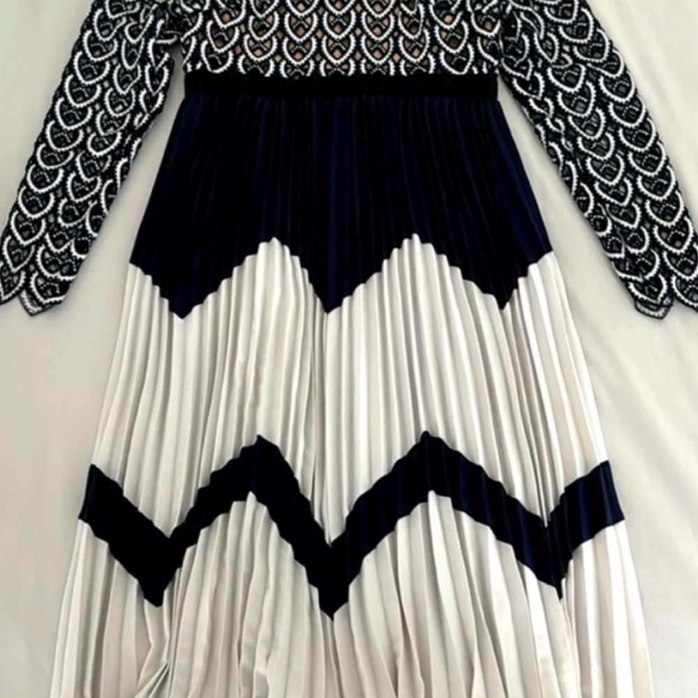 Self portrait Elegant navy  and White crochet lace sweetheart  Patterned Dress - Picture 4 of 6